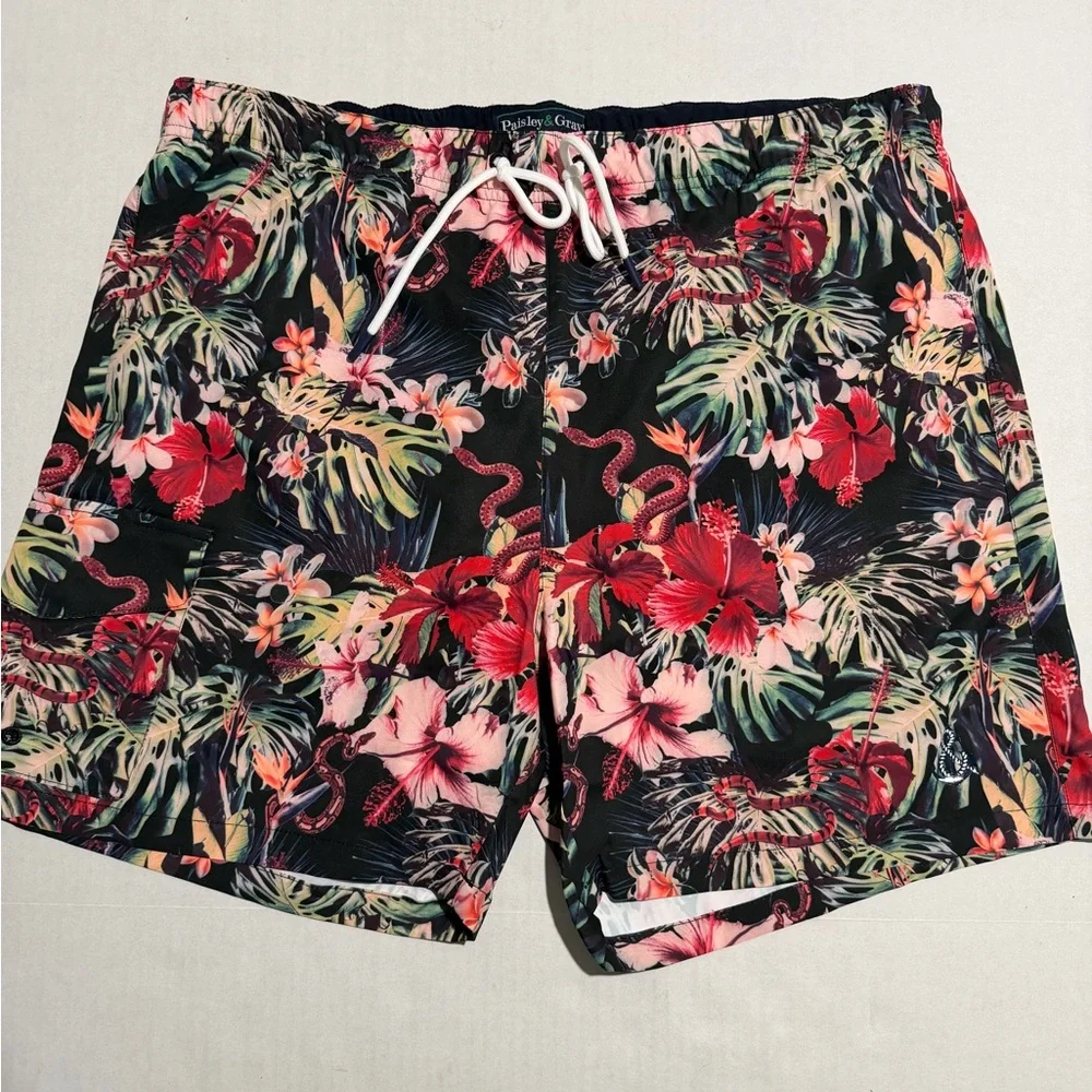paisley & gray slim fit hawaiian style swim trunks shorts, men's large #1344